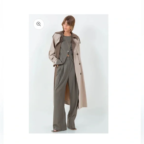Women's Neutral Classic Double Collar Trench Coat - Picture 3 of 9